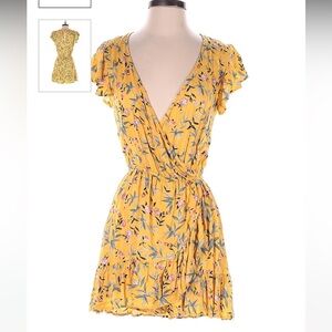 American Eagle Yellow Tropical Floral Ruffle Romper